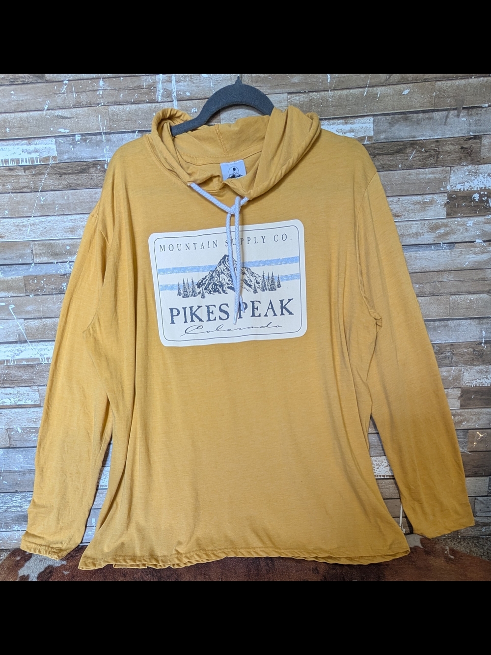 Prairie Mountain Pikes Peak Mustard Yellow Long Sleeve Hooded Tee